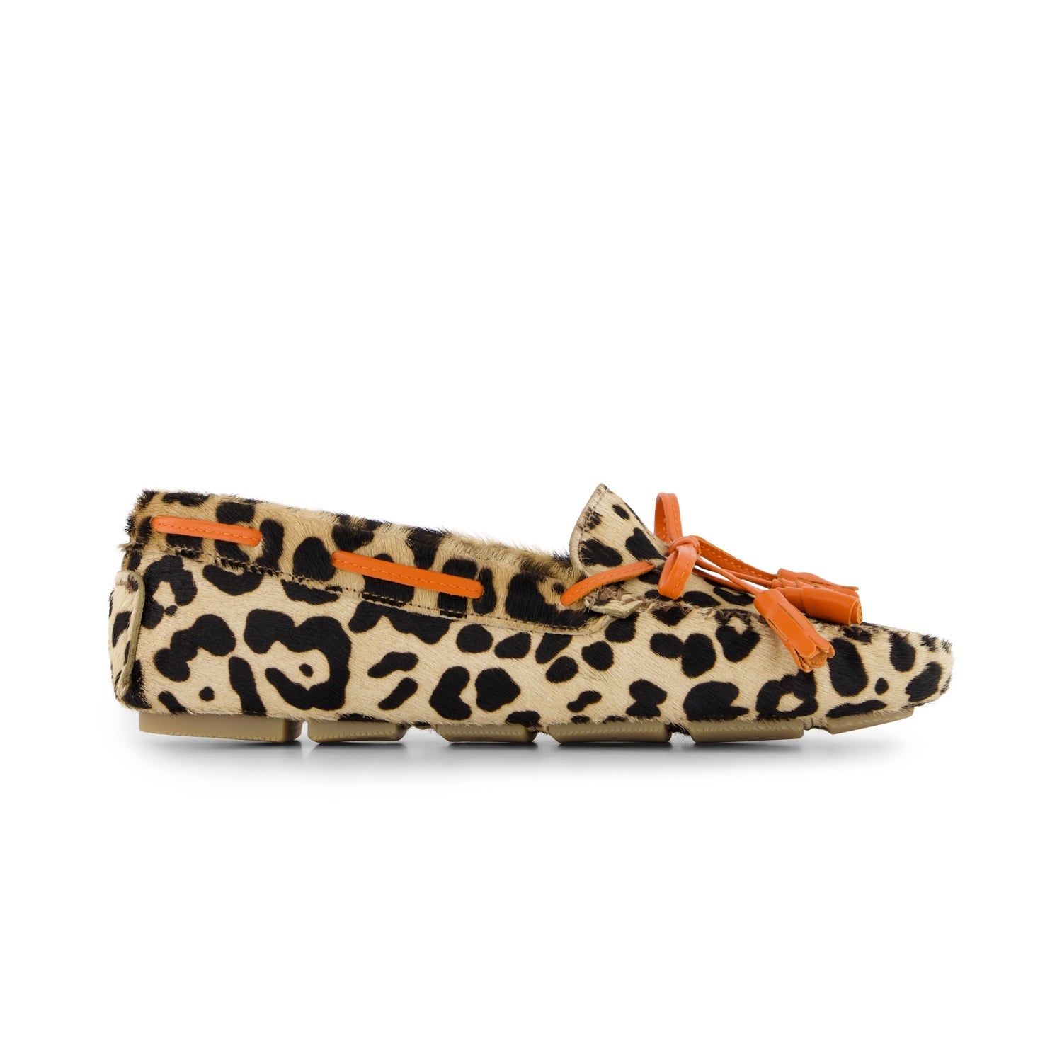 ELODIE Leo Orange Mokassin aus Echtleder mit auffälligem Muster - farbenfroher Damenschuh