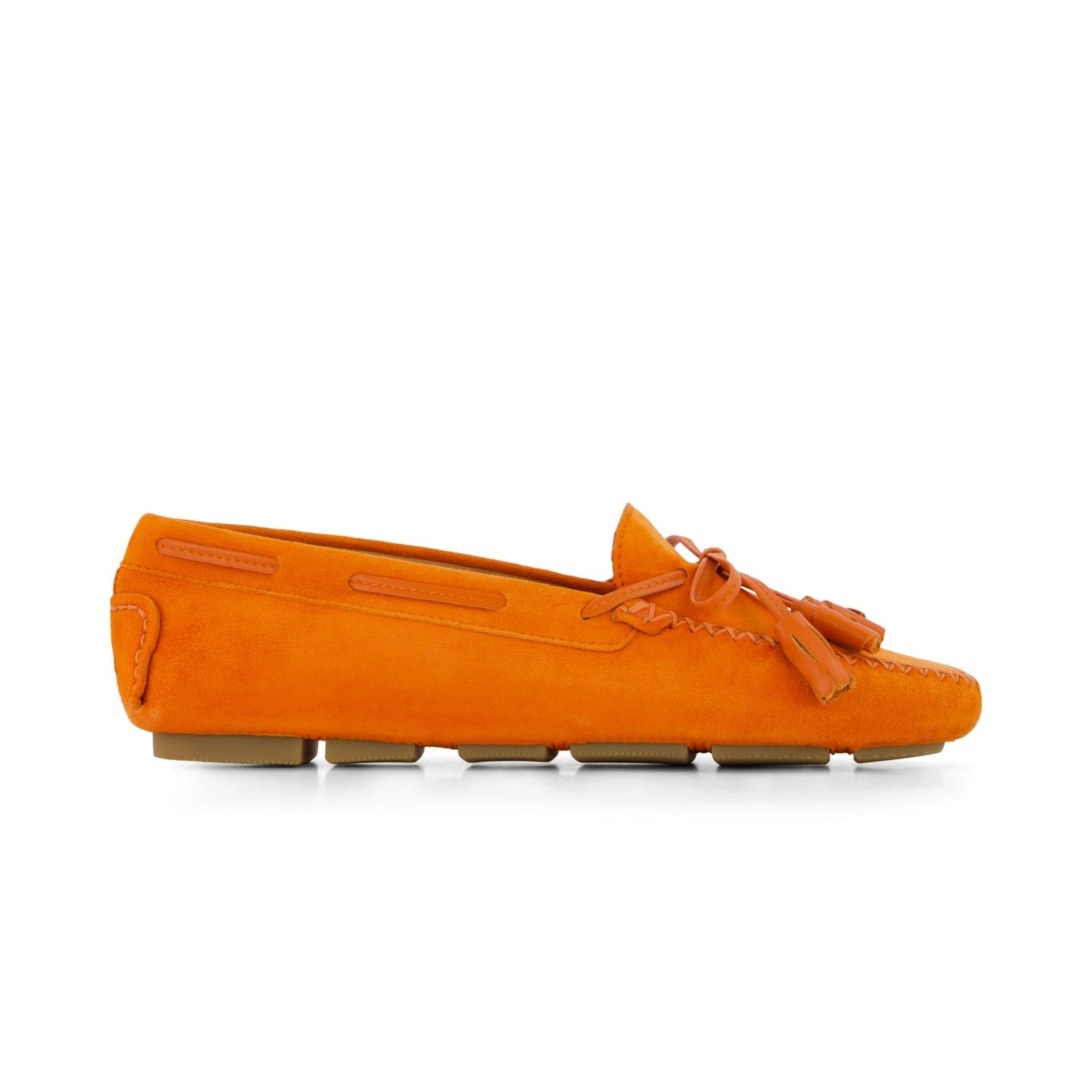ELODIE Orange Damenmokassin aus Ziegenleder mit Quaste - leichter Damenschuh