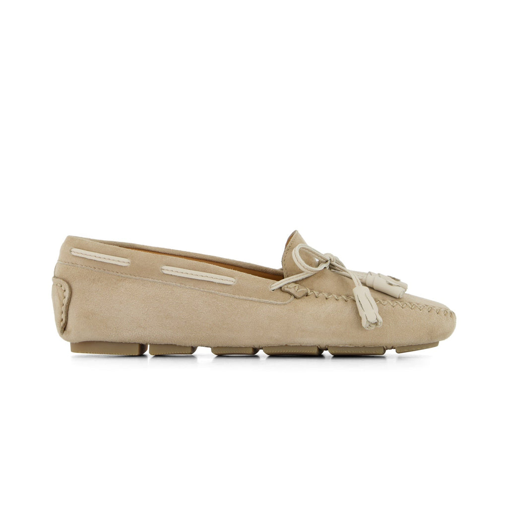 ELODIE Powder Mokassin mit cremefarbener Schleife - femininer Damenschuh